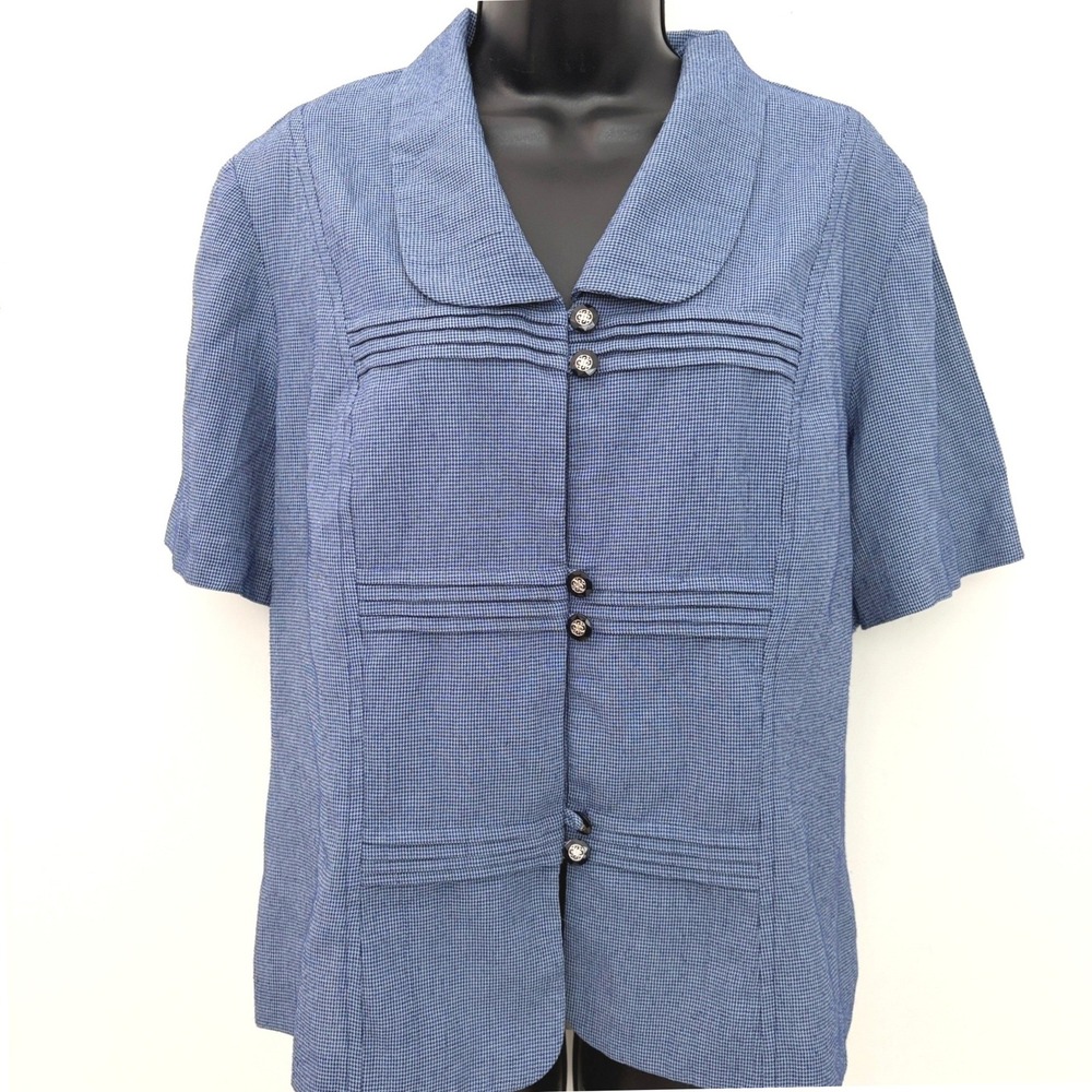 90s Blouse Houndstooth Peter Pan Collar 14P Whimsigoth Blue